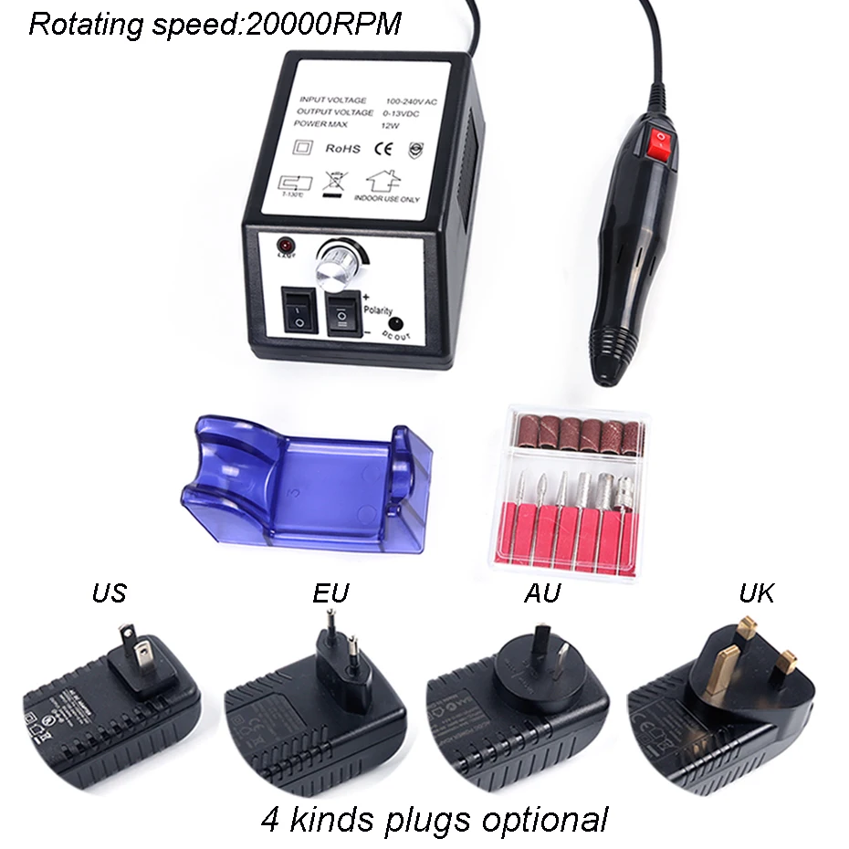 20000 ОБ/мин черный электрический сверлильный станок для ногтей, набор для профессионального маникюра, педикюра, пилочка для ногтей, оборудование, инструменты для дизайна ногтей, набор SA885-1