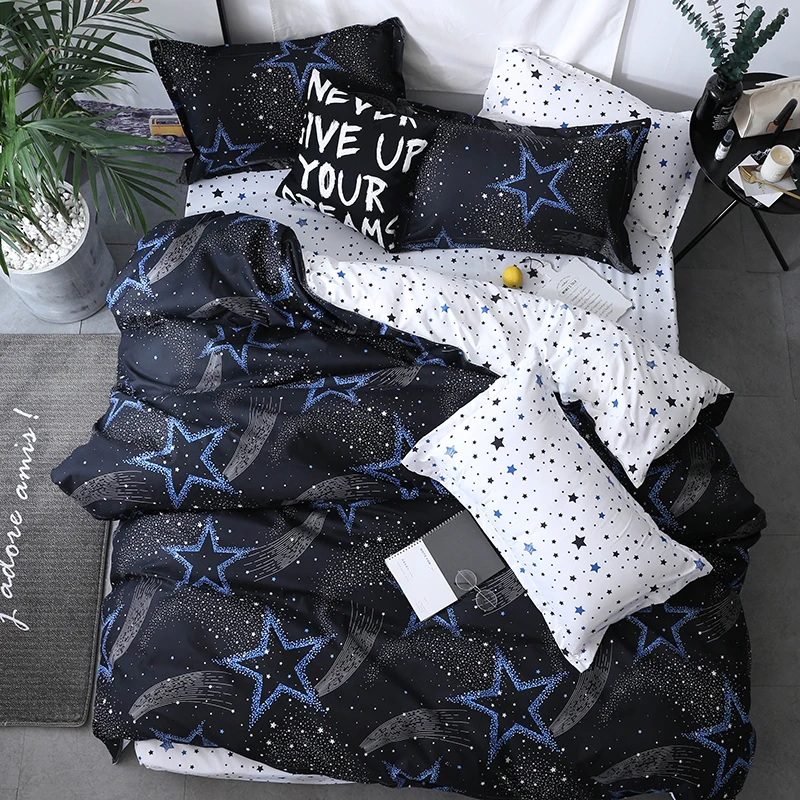 Home Textile 4pcs King Size Blue Black White Stars Bedding Sets