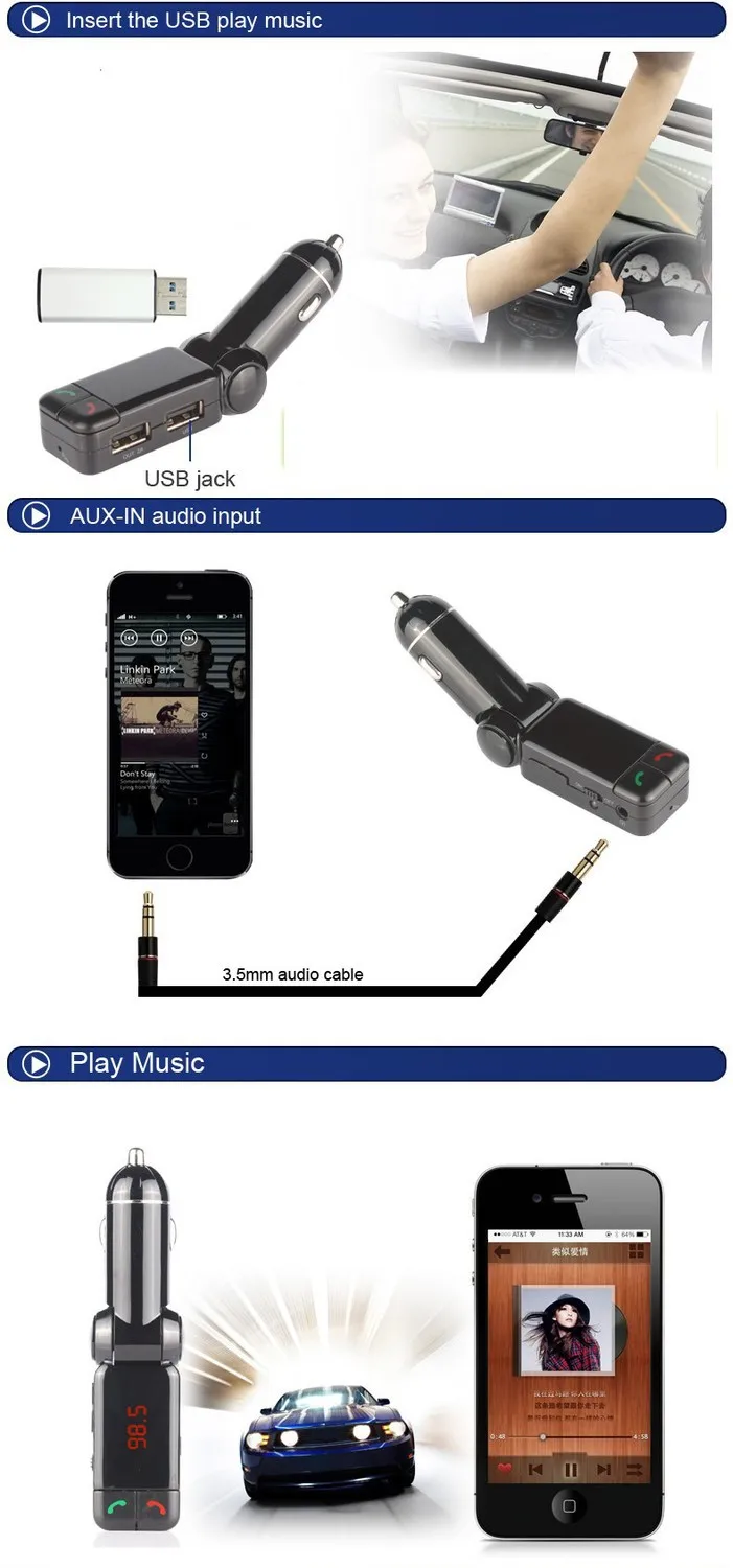 200 шт./партия Bluetooth автомобильный комплект mp3 плеер fm-передатчик Handsfree Kit BC06 с светодиодный дисплей двойной USB зарядное устройство