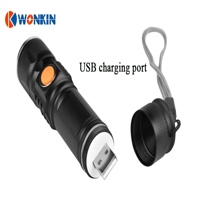 buy Led USB flashlight led portable lantern LED torch Built in battery waterproof flash light 3000 lumen