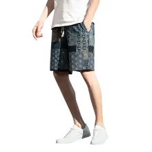 Летние с принтом новые льняные шорты свободные мужские повседневные шорты с кулиской на талии Бермуды Шорты мужские большие размеры M-5XL пляжные шорты 5,10