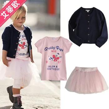 

Law Suits Single Girls T-shirt Skirt Coat 3 Piece Long Sleeved Suit Baby Girls Clothing Set