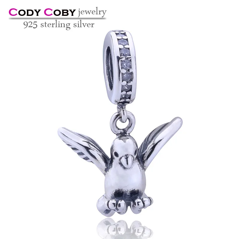 

Authentic 100% 925 Sterling Silver Floating Charm Bird Little Dove Beads Fits Pandora Bracelet Women European Original Jewelry