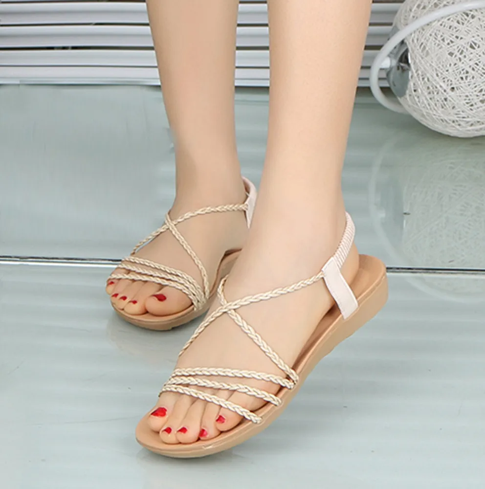 2019 Hot Sale Comfort Sandals Flat Women Summer Bohemia Woven belt Size ...