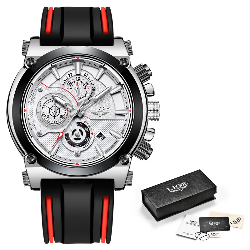 LIGE новые мужские часы Топ люксовый бренд мужские уникальные спортивные часы мужские кварцевые часы с датой водонепроницаемые наручные часы Relogio Masculino - Цвет: silver white