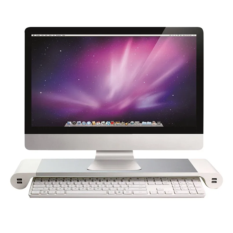 Aluminum Laptop PC Monitor Stand Riser Desk Organizer With 4 USB Ports 40JUN2717