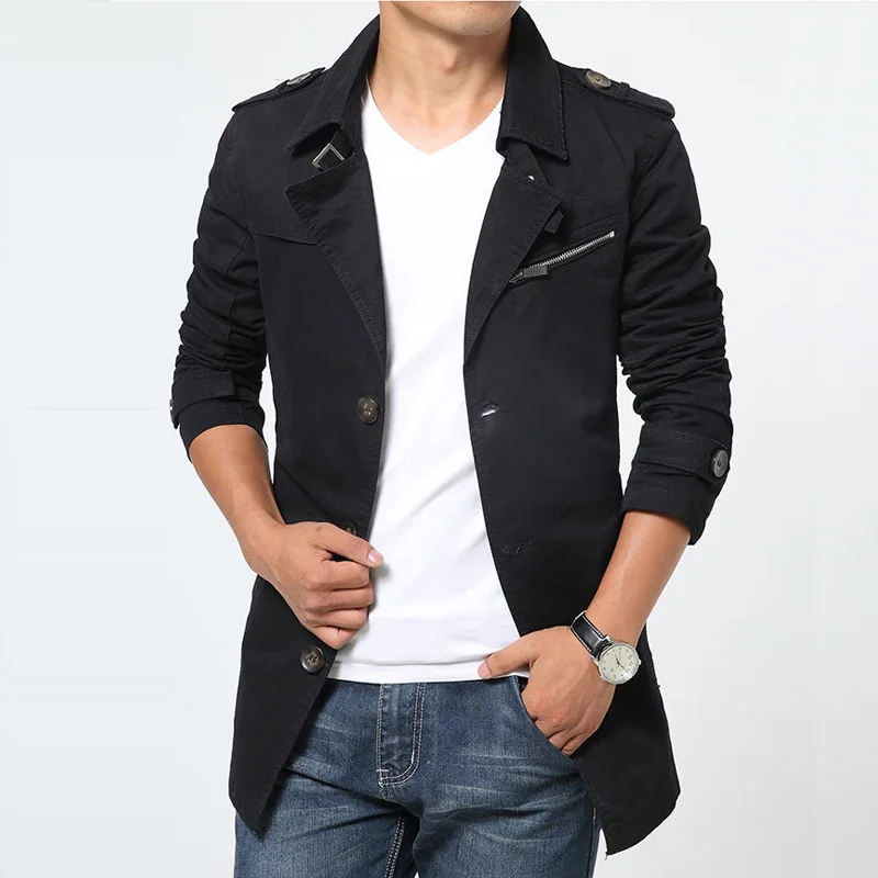 Men's Windbreakers Officer Fashion Jacket Mens Clothes Long Jacket Coat