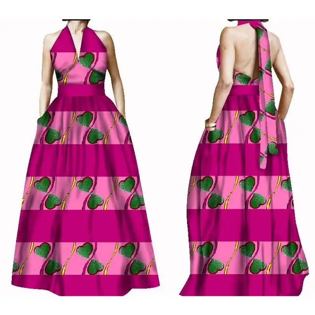 pink and green african print dress