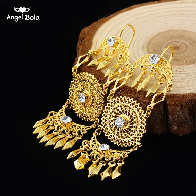 

Muslim Ancient Copper Crystal Earrings for Women Gold Color Coins Arab Sign Crown Crystal Middle Eastern Jewelry Dangle Earrings