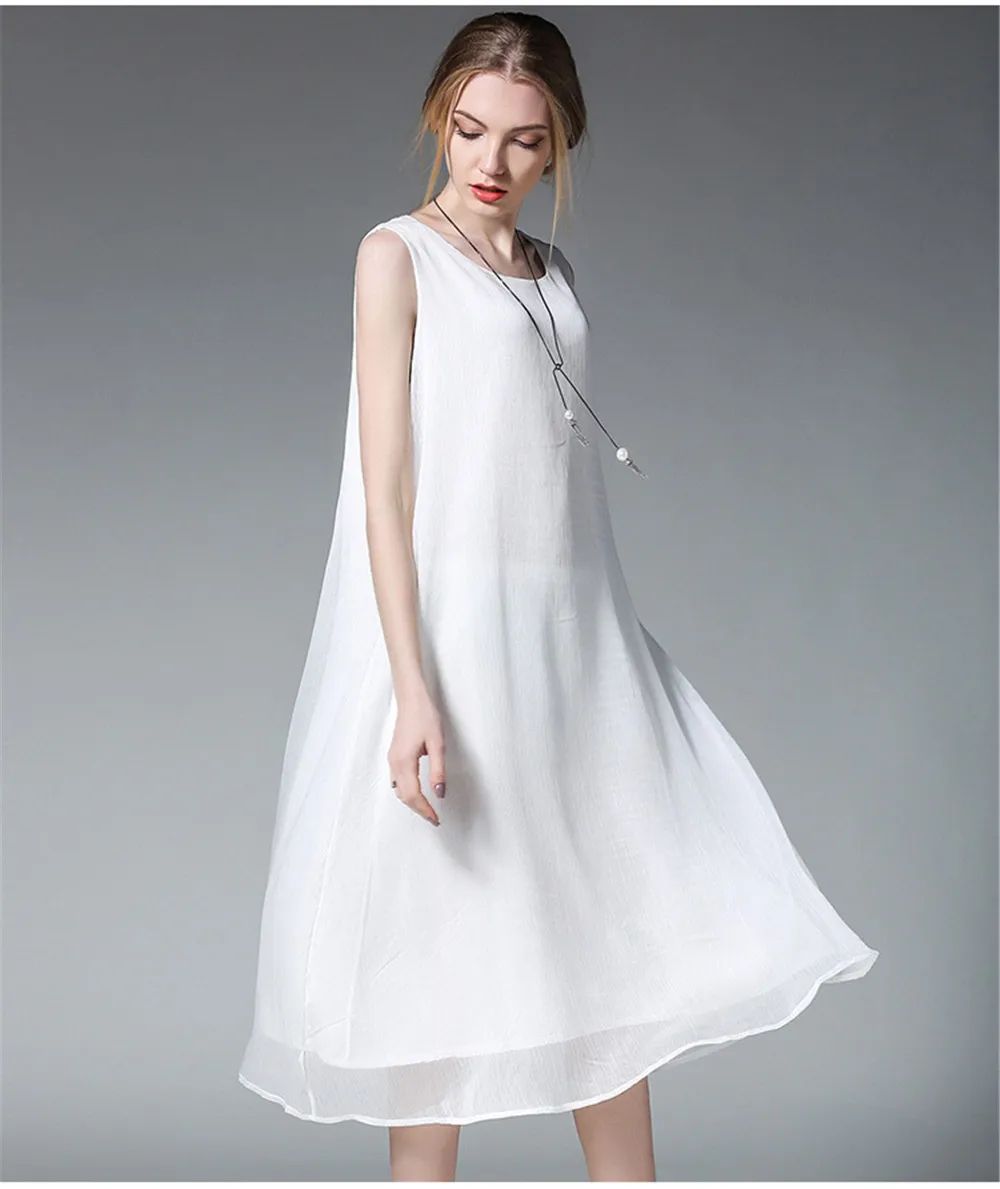 Fashion White Women Long Tank Dress 2017 New Summer Autumn Retro Sleeveless Chiffon Designs Casual Dresses Slim Plus size XXXXL (5)