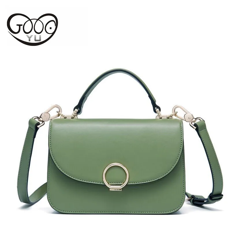 

The new trend of the first layer of leather handbag shoulder bag metal ring European and American style leather multicolor handb