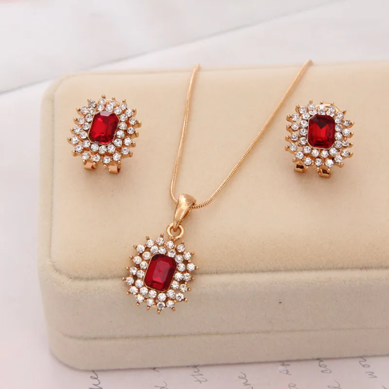 Fashion Gem Jewelry Sets CZ Stone Chain Crystal Pendant Necklace