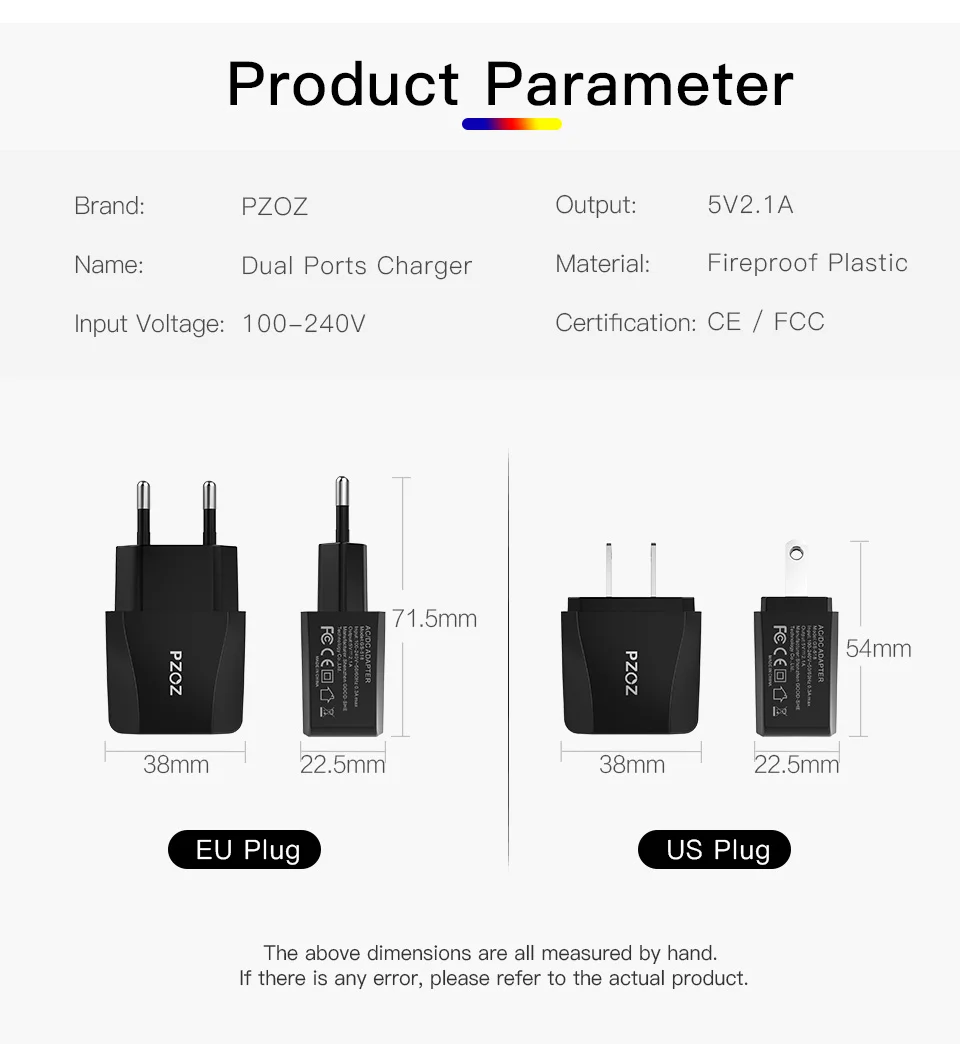 PZOZ USB Charger 5v2.1a Fast Charging Travel EU Plug Adapter portable Wall charger Mobile Phone cable For iphone Samsung xiaomi