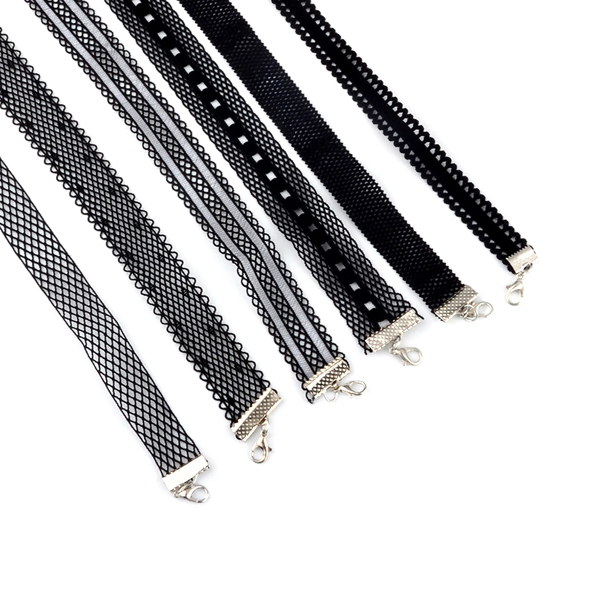6pcs/Set Gothic Black Fishnet Mesh Velvet Tattoo Lace Collar Choker Necklace