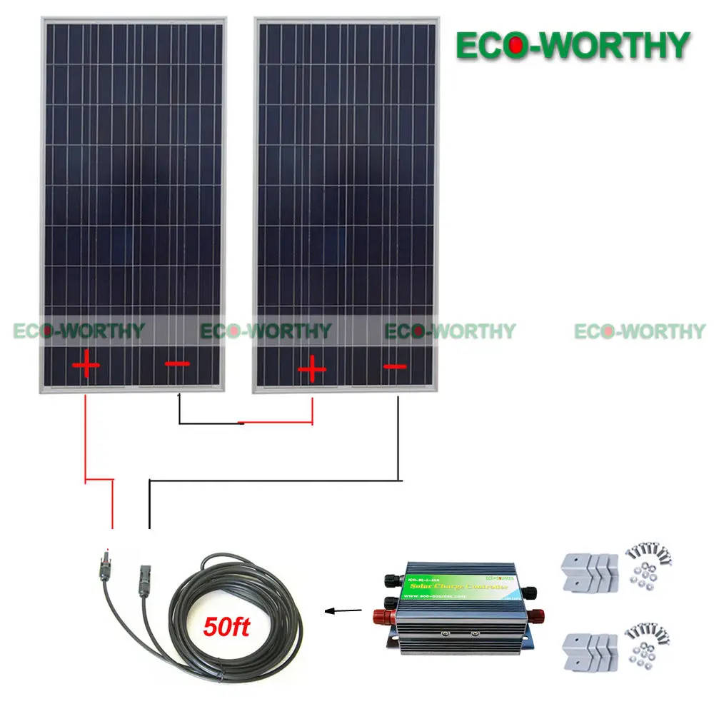 

300W 24V Solar System: 2*150W Solar Panel w/ Solar Controller for Battery Charge