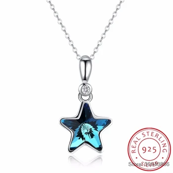 

SMTCAT Cute Min Star Crystals From Necklaces Pendants Real 925 Silver Chain Collares For Women Girls Gifts Fine Collar