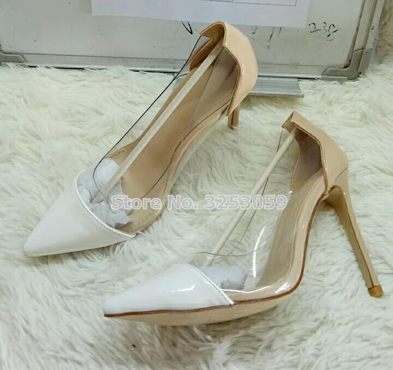 Designer Women Transparent PVC Pointed Toe Pumps Patchwork Clear See Through Patent Leather Shoes 10CM High Heel Dress Shoes Designer Women Transparent PVC Pointed Toe Pumps Patchwork Clear See Through Patent Leather Shoes 10CM High Heel Dress Shoes