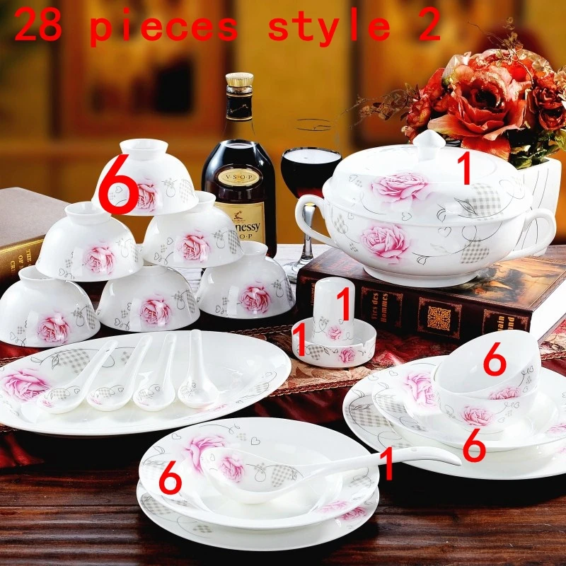 Набор посуды 28 или 56 штук столовая посуда из китайского фарфора набор тарелок свадебный подарок