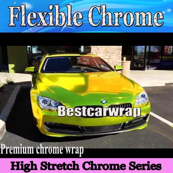 

Lime Green Chrome Car Wrap High stretchable With Air Bubble Free Vehicle Covers Fleixble Chrome foil 1.52*20M/Roll