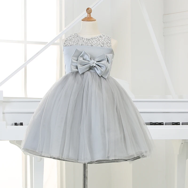 

Silver tulle Princess Girl Party Dresses Sequined Big Bow Tutu Wedding Dress for Christmas Kids Birthday clothes 12M-12Y