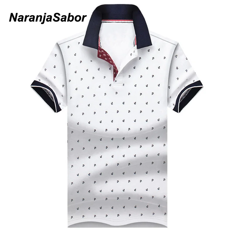 

NaranjaSabor Men's Tops Summer Tees Cotton Printed Shirts Mens Brand Clothing Short Sleeve Camisas Stand Collar Male Shirt N491