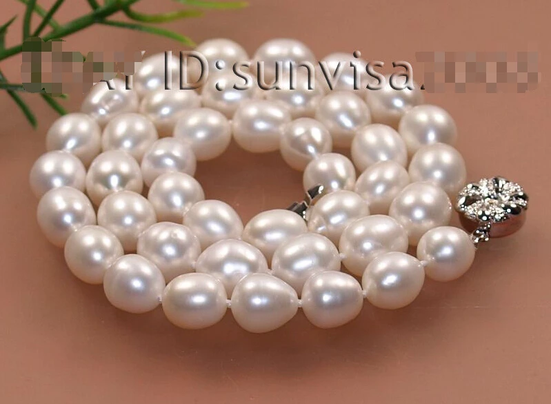 

>>> >>>new women's fashion 9-10mm oval white freshwater cultured pearl necklace 17