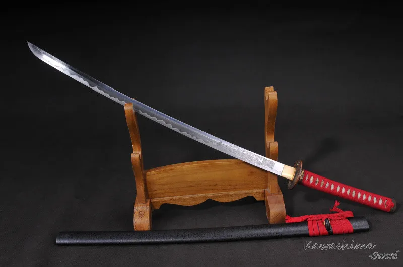 Full Tang Katana Damasucs Folded Steel Clay Temper Blade Engraved Pattern Sharp Ready for Battle