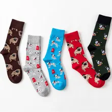 Милые носки с принтом собаки, новинка, чулочно-носочные изделия, женские носки, зимние хлопковые счастливые носки, женские носки, рождественские носки