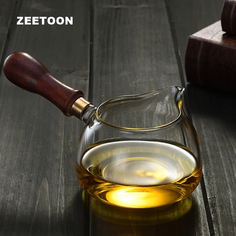 

350ML Thick Heat-resistant Glass Fair Mug Tea Sea Coffee Cup Pear Wood Side Handle Kung Fu Tea Set Chahai Teacup Tea Accessories