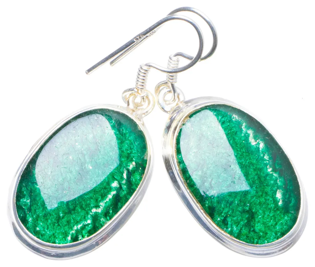 Natural Green Aventurine Handmade Unique 925 Sterling Silver Earrings 1.5" X4576