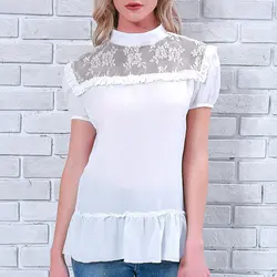 Новинка 2018 года поступления белый кружево пикантные рубашка с короткими рукавами рюшами рубашки для мальчиков для женщин летние