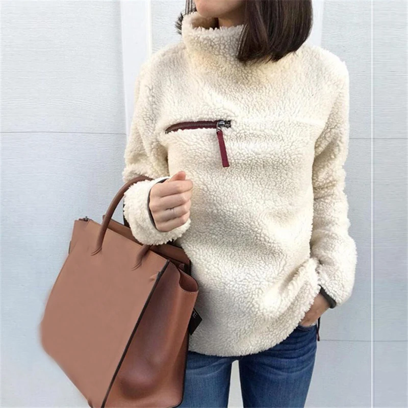

Turtle Neck Women Warm Sweater Pullover Long Sleeve Zipper 2018 Autumn Winter Female Coat Sweaters Fashion Clothing Wholesale