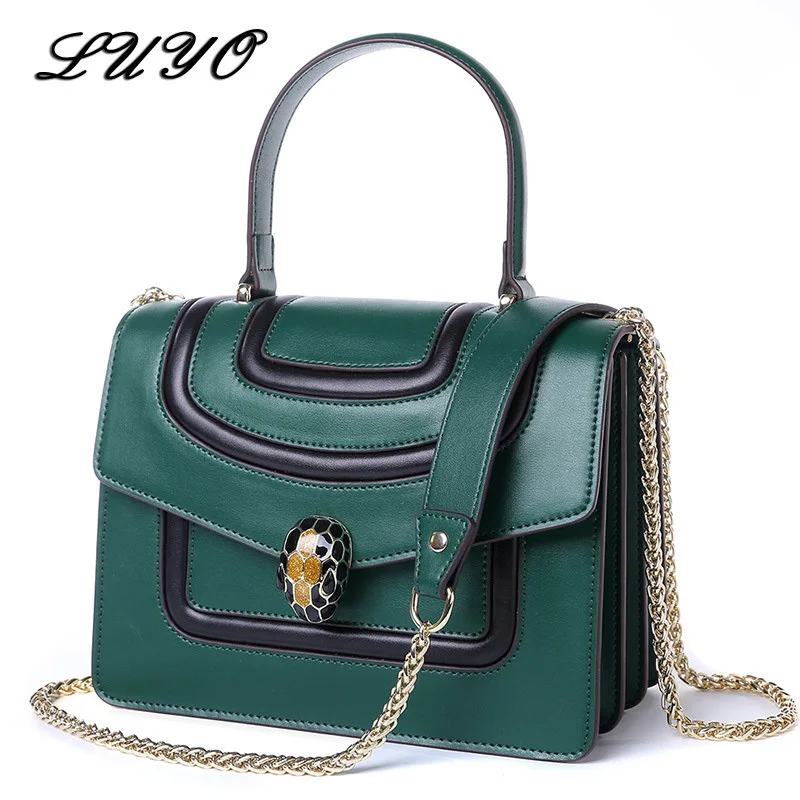 

2018 Genuine Leather Shoulder Bags Luxury Handbags Women Famous Brands Designer Totes Fashion Snake Lock Chain Messenger Bag