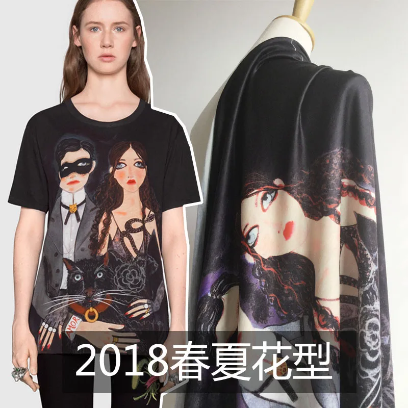 Новые узоры для весны/лета с рисунками, трикотажная ткань с цифровым принтом, модная ткань, прямые продажи с фабрики