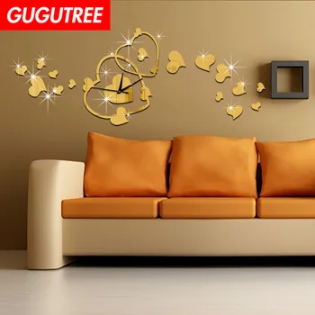 

Decorate Home 3D love heart clock art wall mirror sticker decoration Decals mural painting Removable Decor Wallpaper LF-1228