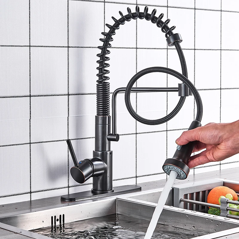 

Kitchen Faucet Oil Rubbed Bronze Deck Mounted Pull Down Water Single Handle Swivel
