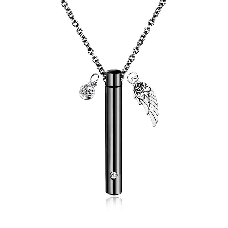 V. YA креативное ожерелье из титанистой стали из нержавеющей стали цилиндрическое ожерелье s памятная открытая подвеска в виде бутылочки парфюма ювелирные изделия - Окраска металла: Wing zircon black