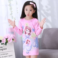 Весенне-осенняя ночная рубашка для больших девочек, Пижамы Детская ночная рубашка с длинными рукавами, уютное детское спальное платье с героями мультфильмов для маленьких девочек, От 2 до 12 лет, XZ1474