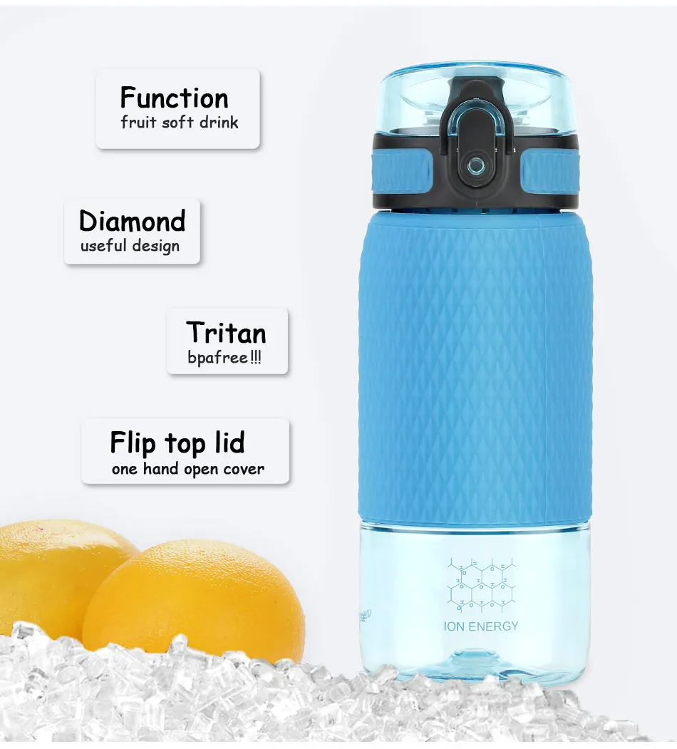 UZSPACE 350ml Tritan Sports Water Bottles Creative Portable buckle Lemon fruit tea Filter Shaker Drink Bottle For Water BPA Free350ML_05