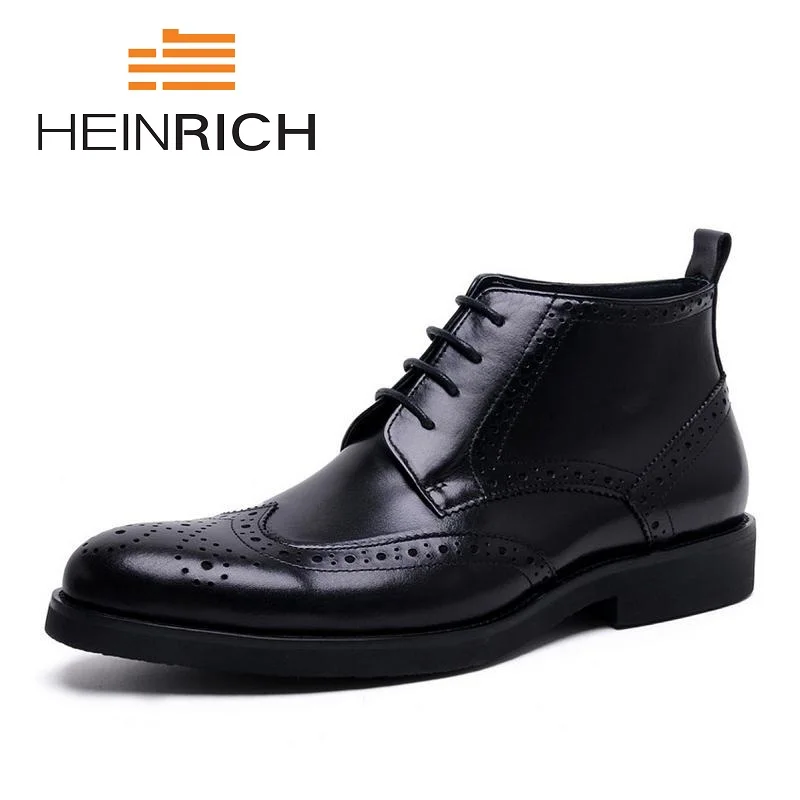 

HEINRICH Brand Fashion Brogue Men Shoes Lace Up Brown Men Chelsea Boots High Quality Business Male Ankle Boots Botas De Invierno