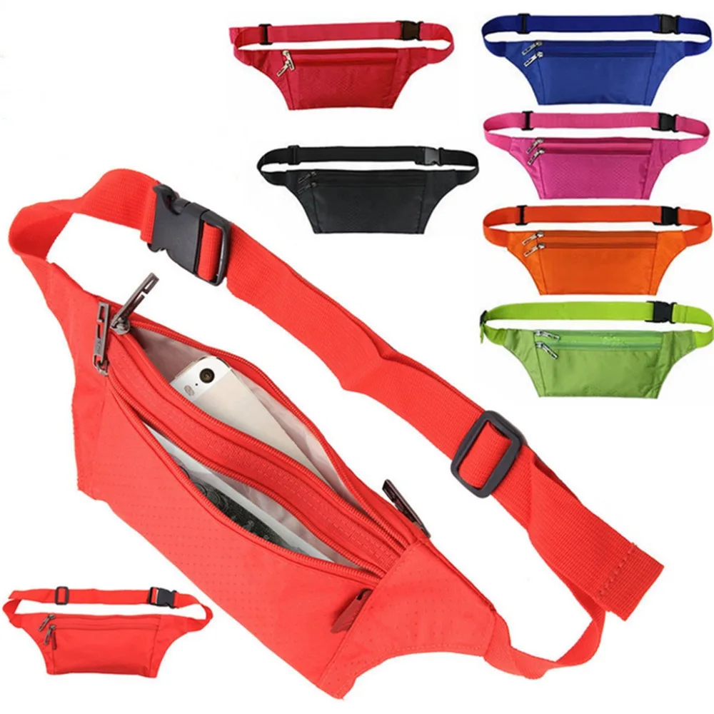 

Fashion durable Outdoor sports Waist bag Adjustable Unisex Belt Zip Running storage pockets For Hiking Money Smart phone backbag