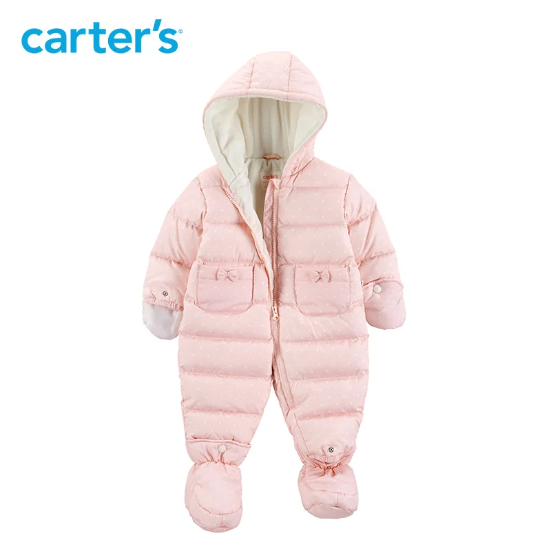 

Carters winter overalls baby girl clothes snow wear long hooded footies white duck down warm Down thick jacket snowsuit CL218K36