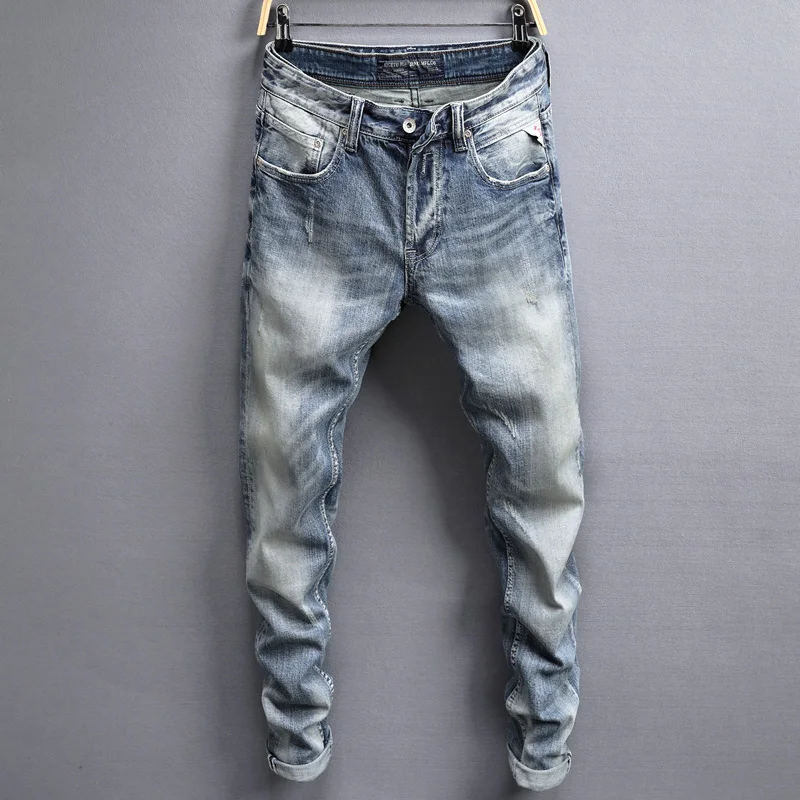 blue and white ripped jeans