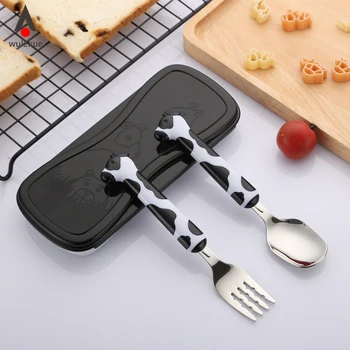 

Yiwumart Portable 2Pcs Stainless Steel Cow Pattern Cutlery Set For Tableware Dinnerware Food Baby Supplies Kitchen Accessories