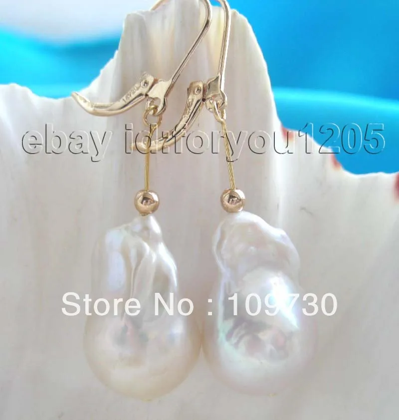 

ry0037 Natural 22mm White Reborn Keshi Pearl Earrings !
