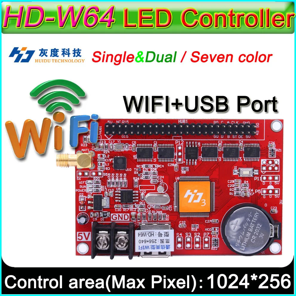 

HD -W64 LED display controller, Single&double color P10 LED sign Control card,U-Disk and WIFI Wireless control