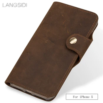 

wangcangli Genuine Leather phone case leather retro flip phone case For iPhone 5 handmade mobile phone case