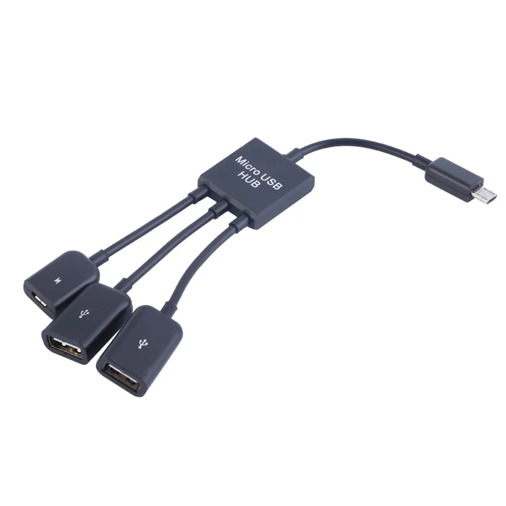 3 в 1 Micro USB HUB мужской женский двойной USB 2,0 хост OTG Кабель-адаптер конвертер Extender универсальный для мобильные телефоны Черный