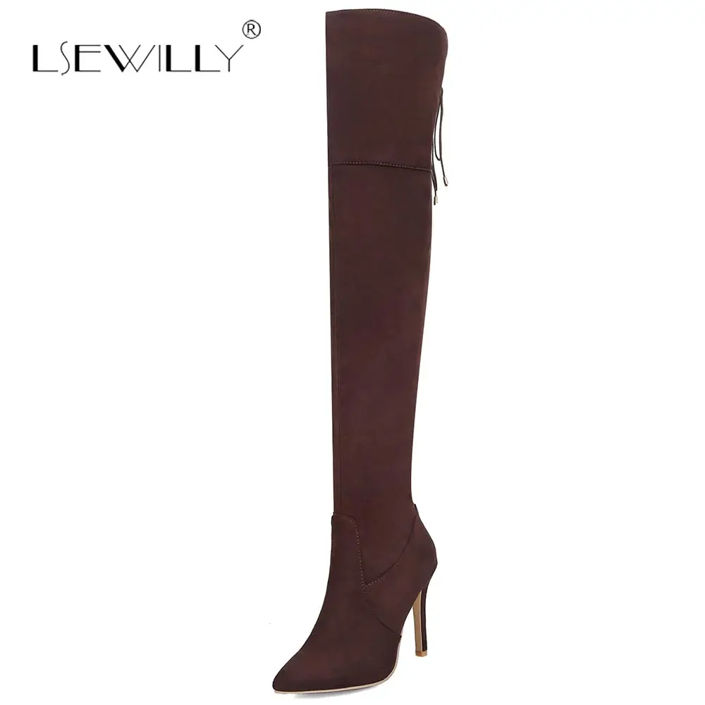 

Lsewilly Sexy Women Thigh High Boots Stilettos Over the Knee Boots Pointy Toe High Heel Long Boots Black Brown Size 33-47 E93
