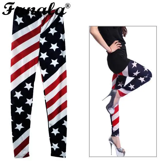 

and Womens Stars New Stripes USA Full Length Ladies American Flag Leggings Slim Fit